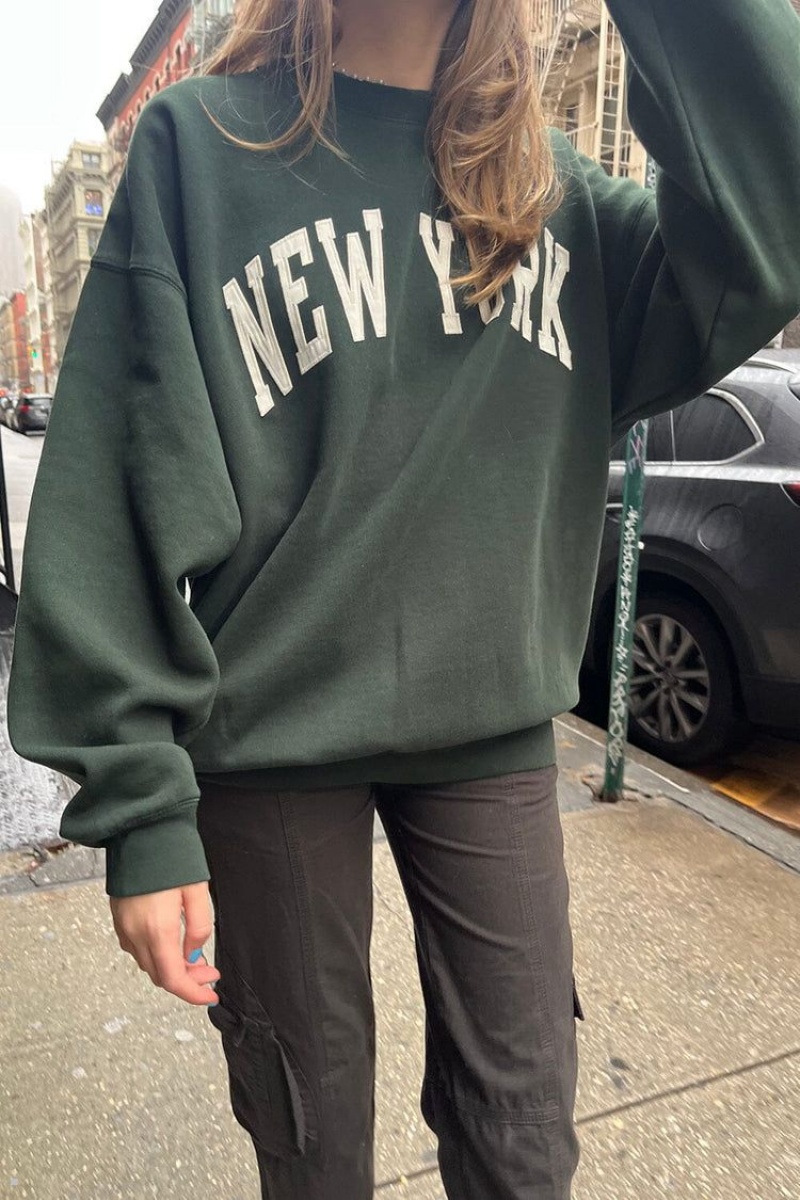 Sweatshirt Brandy Melville Erica New York Vert Foncé | ORX-94803043